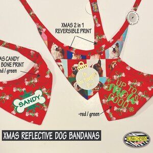 NEW HOLIDAY XMAS CUSTOM MADE "TIE & GO" Reflective Dog Bandanas